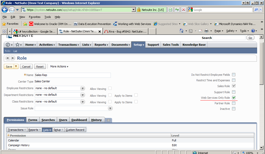 NetSuite "Lists >" Permission Errors Documentation and Knowledge